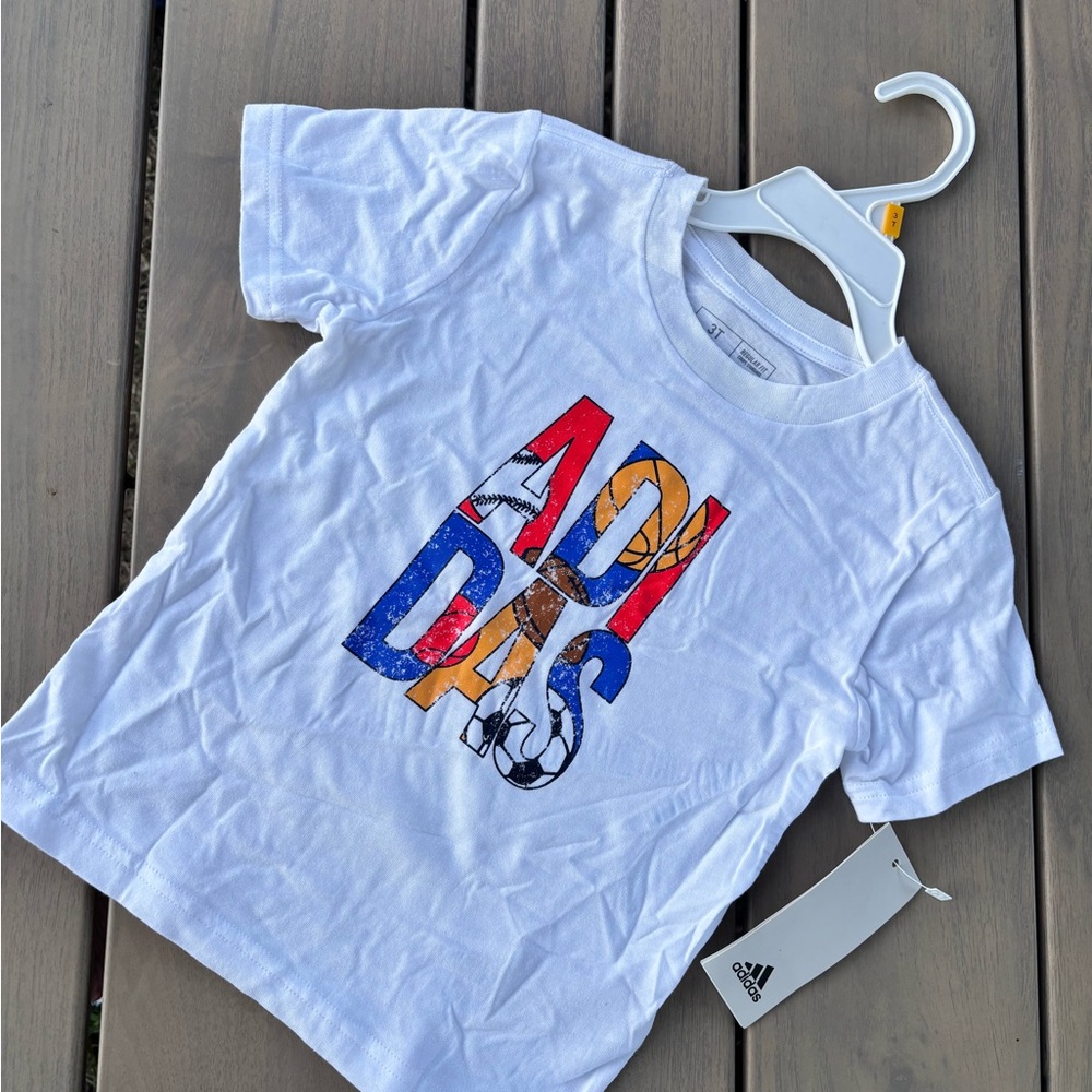 Adidas Kids White Tee with Colorful Graphic